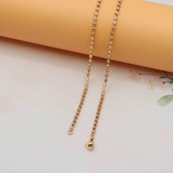 Textured Bead Rose Gold Necklace, Long Elegant Chain, XPNL0137 - Picture 11 of 12